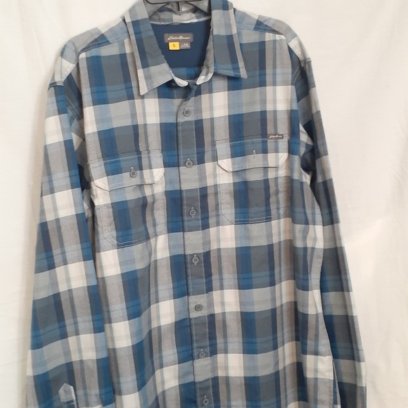 Eddie Bauer Long Sleeve Blue Plaid Button Up Flannel Jacket Men's XLT - Picture 1 of 13
